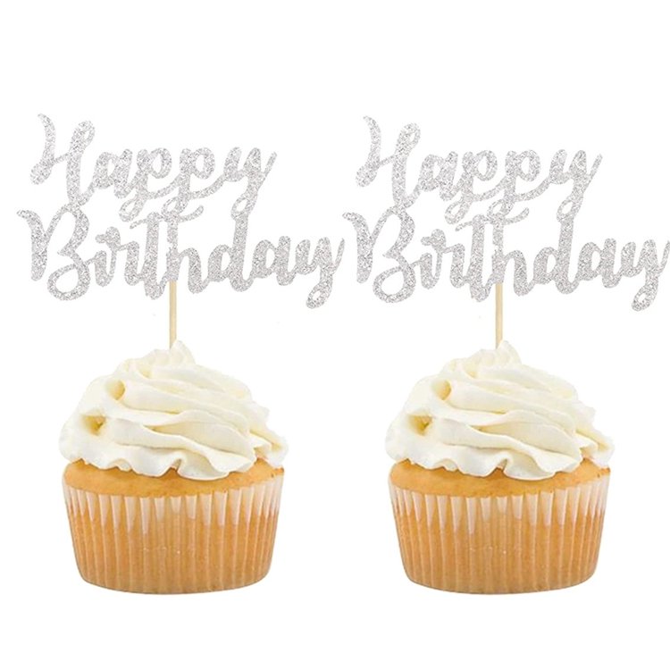 Hstyle Various Colors 10PCS/Pack Birthday Cake Toppers Cake Dessert Glitter Paper Topper Birthday Cake Picks Party Decorations