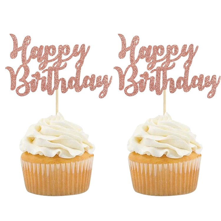 Hstyle Various Colors 10PCS/Pack Birthday Cake Toppers Cake Dessert Glitter Paper Topper Birthday Cake Picks Party Decorations
