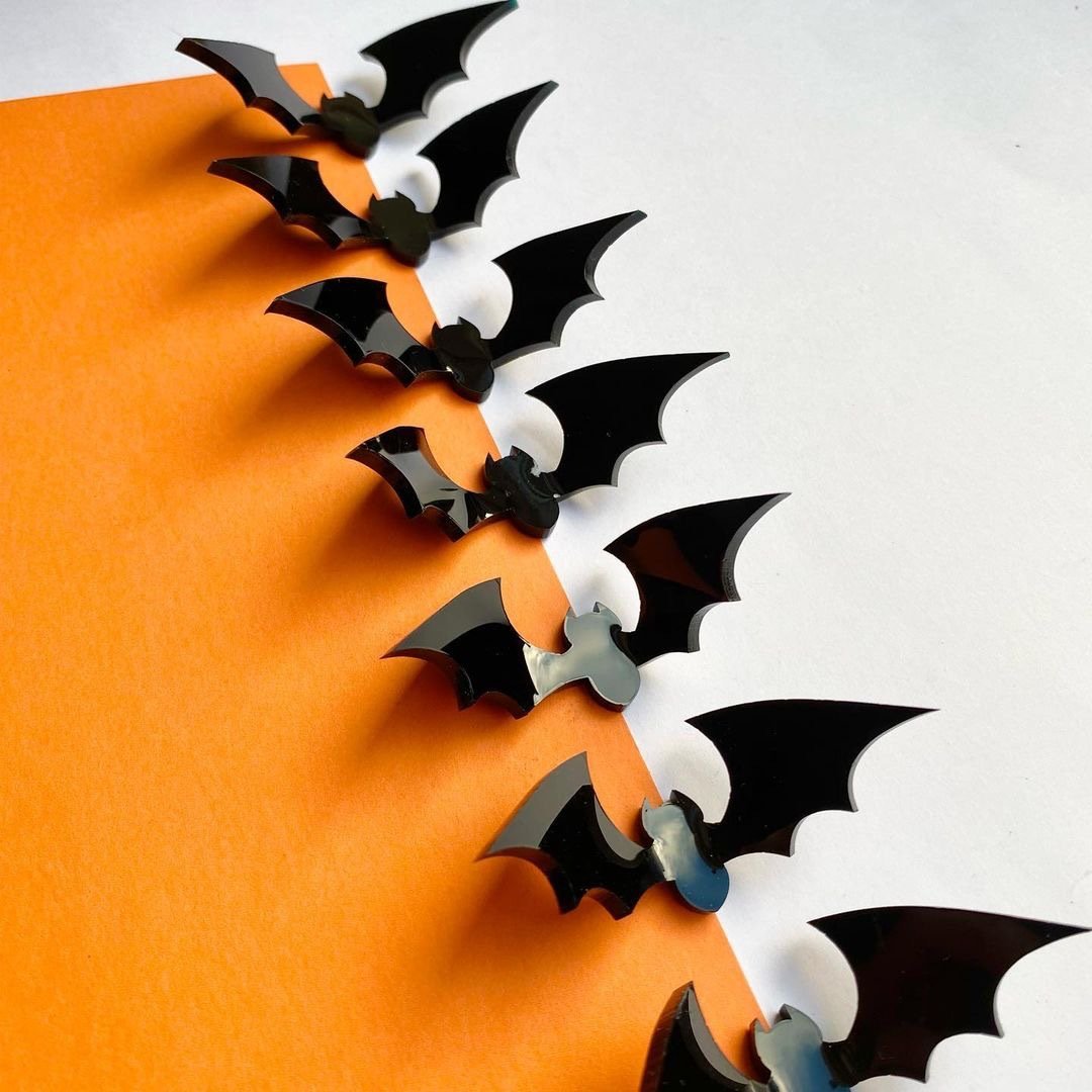 6pcs acrylic 3D Bat Cupcake Cake topper for Halloween Cake Decoration Party Supplies
