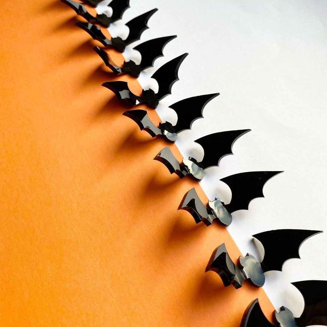 6pcs acrylic 3D Bat Cupcake Cake topper for Halloween Cake Decoration Party Supplies
