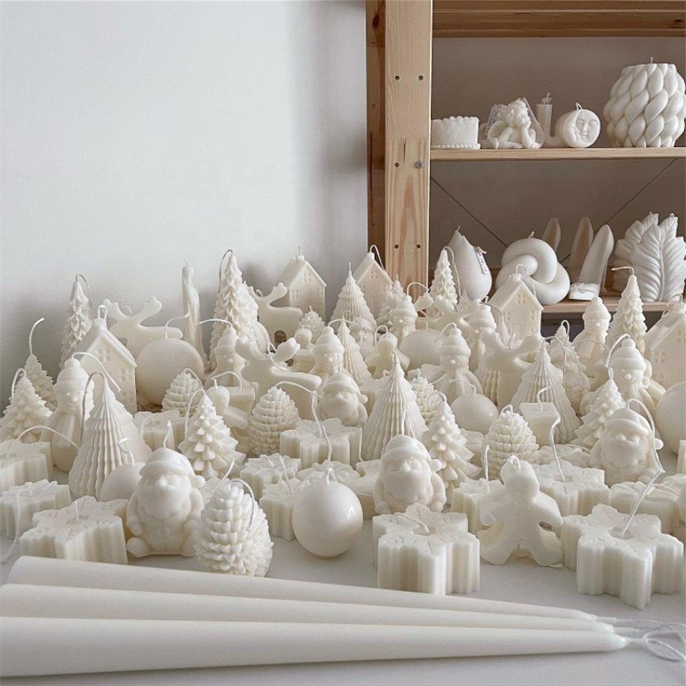 Geometric Spinning Pine Santa Claus Snowman Candle Silicone Molds Soap Christmas Tree Candle Making Set Home Decoration Gifts