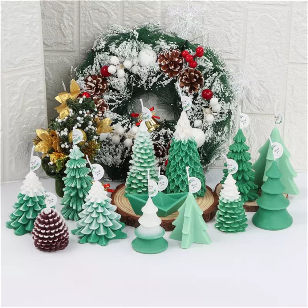 Geometric Spinning Pine Santa Claus Snowman Candle Silicone Molds Soap Christmas Tree Candle Making Set Home Decoration Gifts