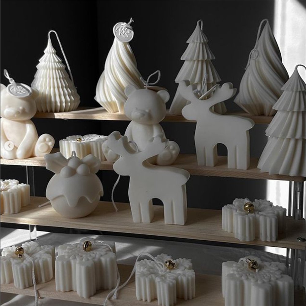 Geometric Spinning Pine Santa Claus Snowman Candle Silicone Molds Soap Christmas Tree Candle Making Set Home Decoration Gifts
