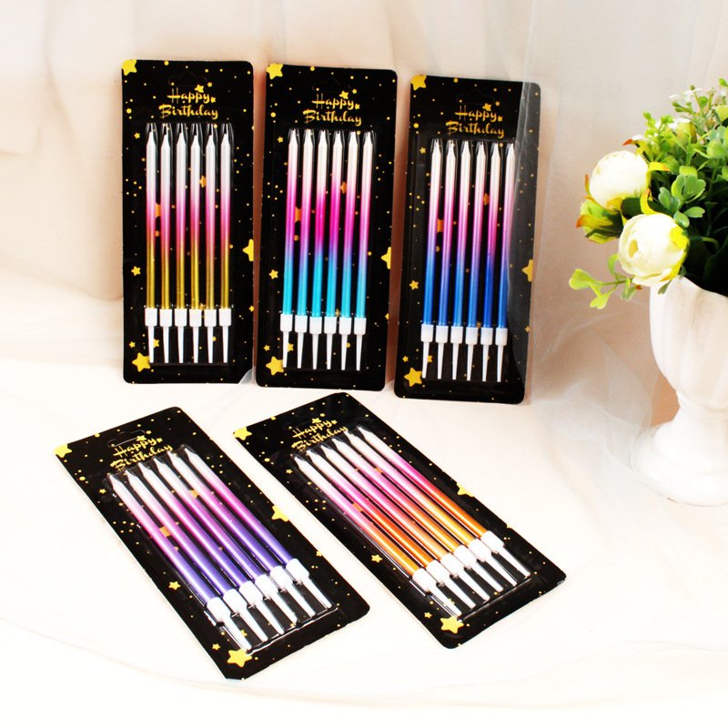 Hot Sale 3 Color Gradient Birthday Cake Candle Topper Set Rainbow Color Smokeless 6pcs/box Party Birthday Candle Cake Decoration