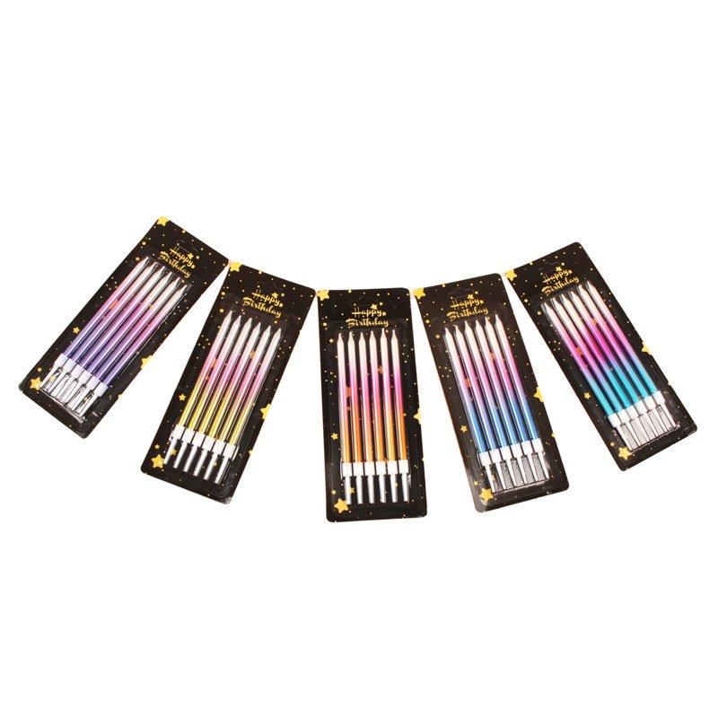 Hot Sale 3 Color Gradient Birthday Cake Candle Topper Set Rainbow Color Smokeless 6pcs/box Party Birthday Candle Cake Decoration