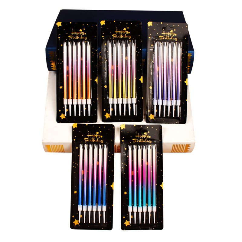 Hot Sale 3 Color Gradient Birthday Cake Candle Topper Set Rainbow Color Smokeless 6pcs/box Party Birthday Candle Cake Decoration