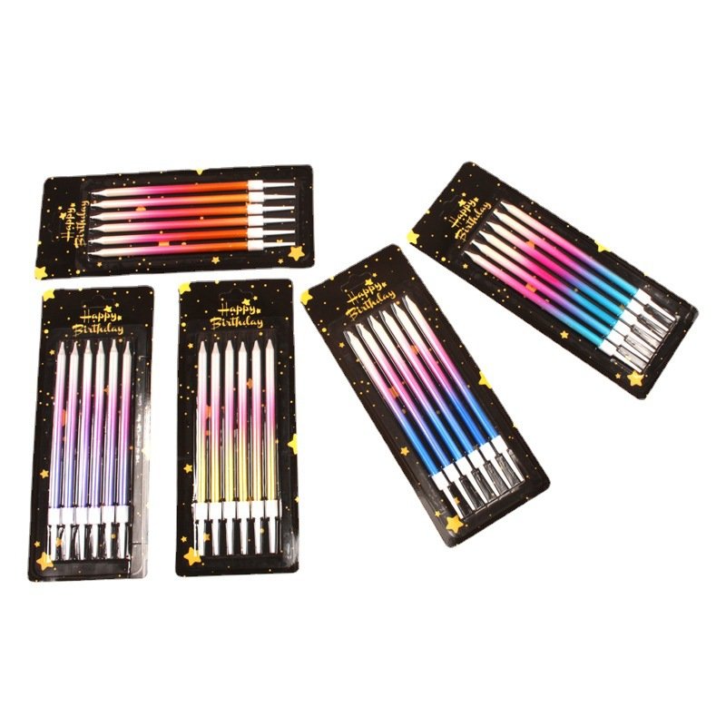 Hot Sale 3 Color Gradient Birthday Cake Candle Topper Set Rainbow Color Smokeless 6pcs/box Party Birthday Candle Cake Decoration