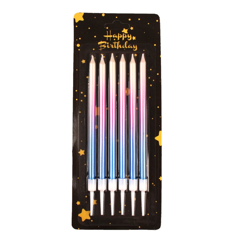 Hot Sale 3 Color Gradient Birthday Cake Candle Topper Set Rainbow Color Smokeless 6pcs/box Party Birthday Candle Cake Decoration