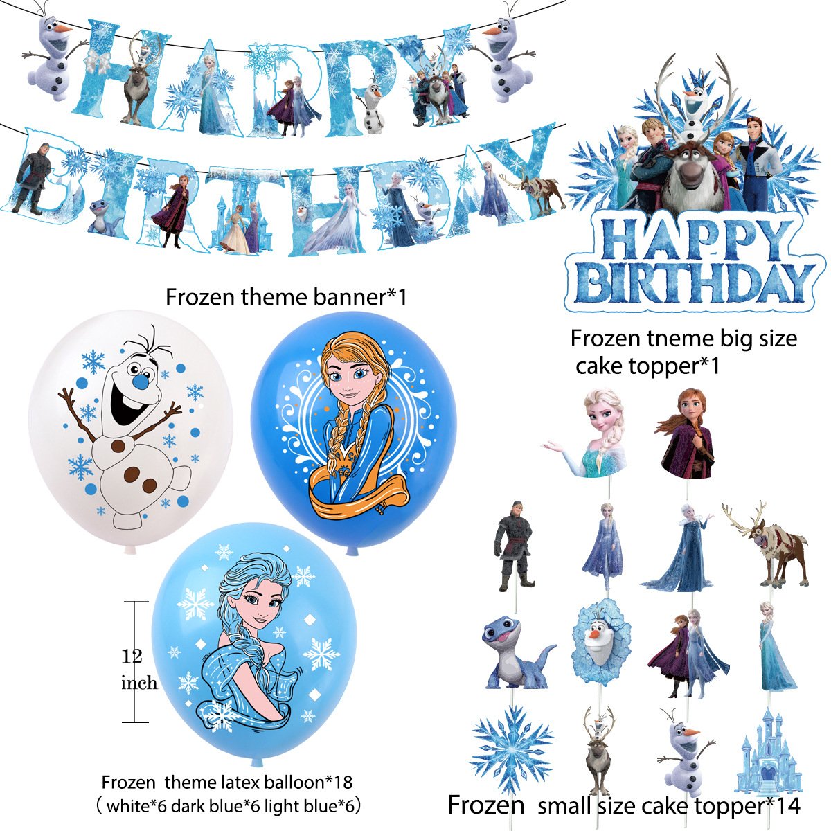 Princess Party Decoration Kit-Anna Elsa Happy Birthday Banner Flag Bunting 12 Inch Latex Balloon Kid's Party Cartoon Frozen