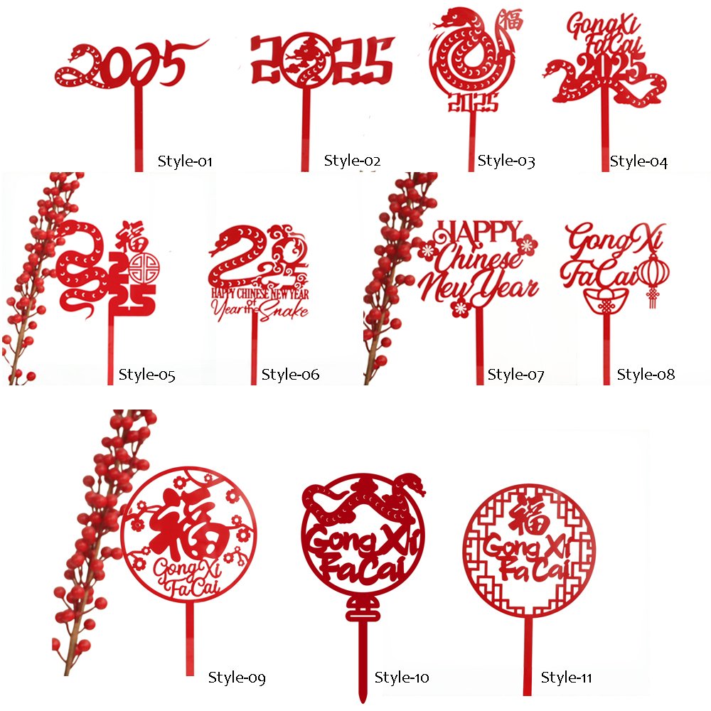 2025 Snake Acrylic Cake Topper Decor Toppers for Chinese Happy New Year Party Cakes Decoration