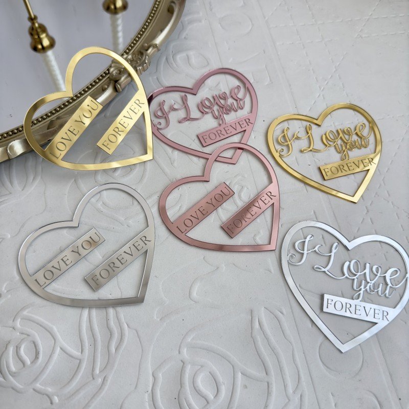 I Love You Wedding Cake Toppers Gold Acrylic Anniversary Party Cake Decoration Valentine's Day Proposal Cake Decorating Supplies