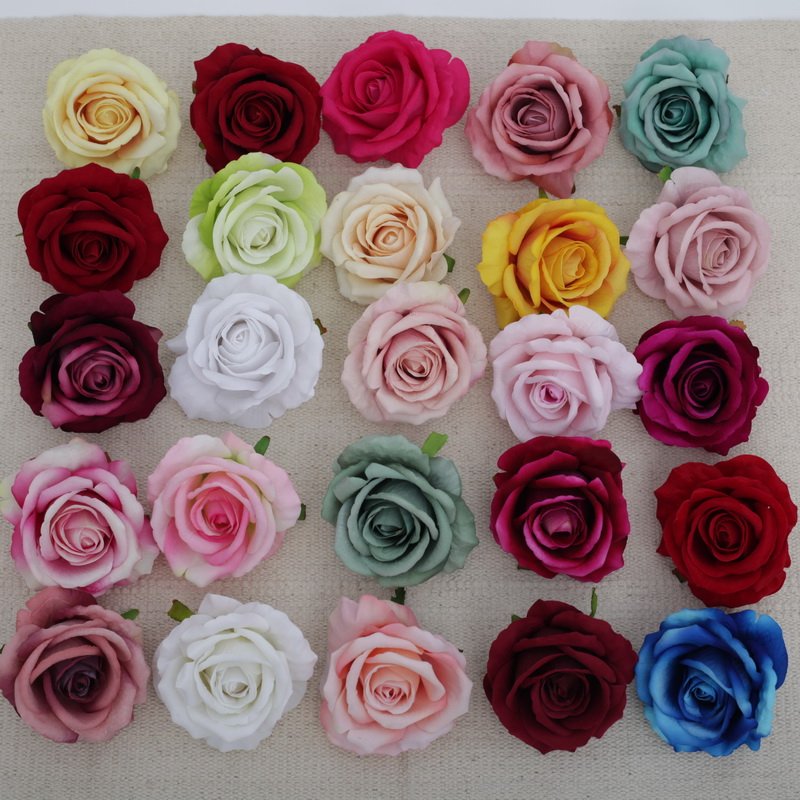China factory wholesale supply multi-color high quality bulk silk cake rose flower head for artificial rose bear gift