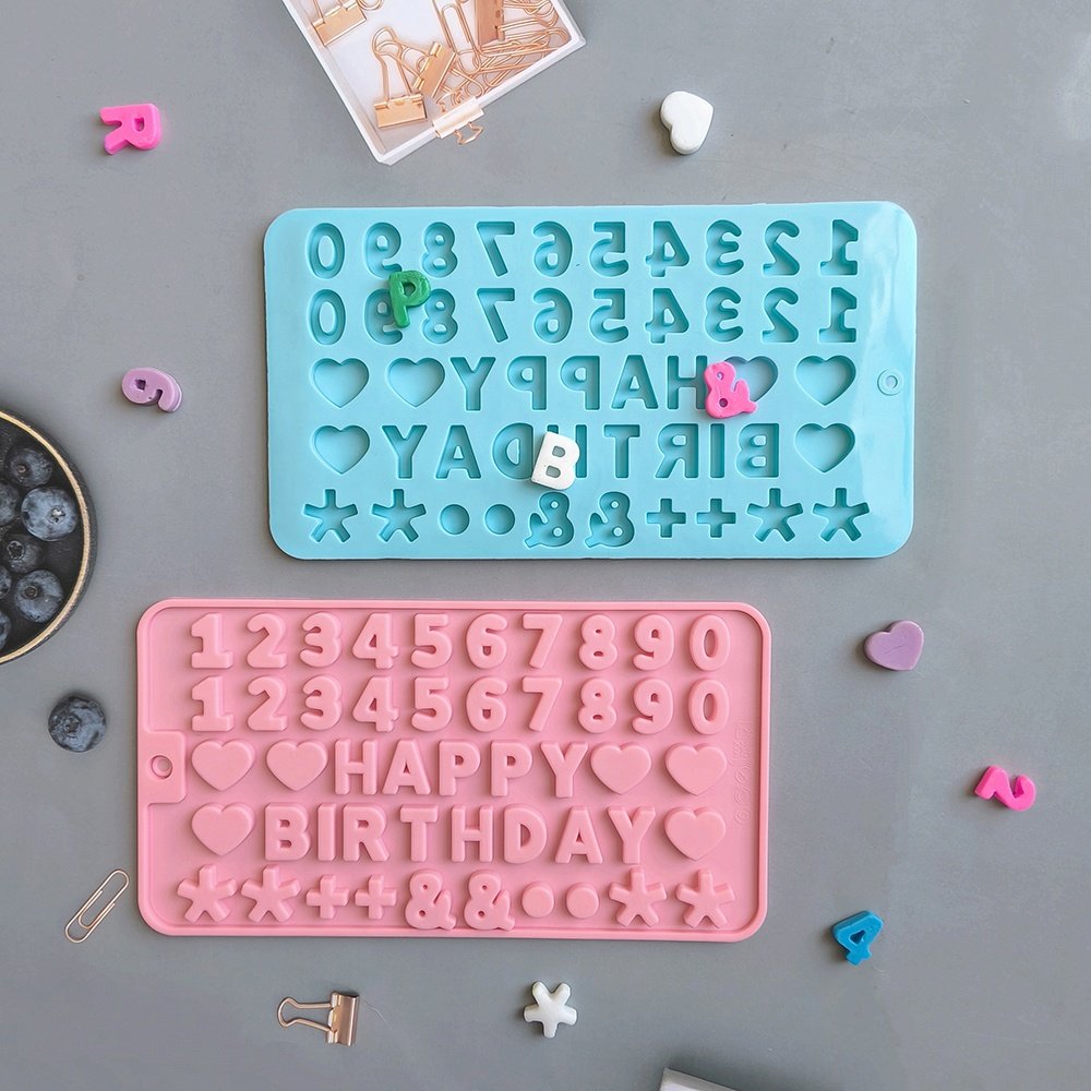 happy birthday and number letter shape silicone chocolate moulds candy jelly biscuit baking mold Cake Decoration