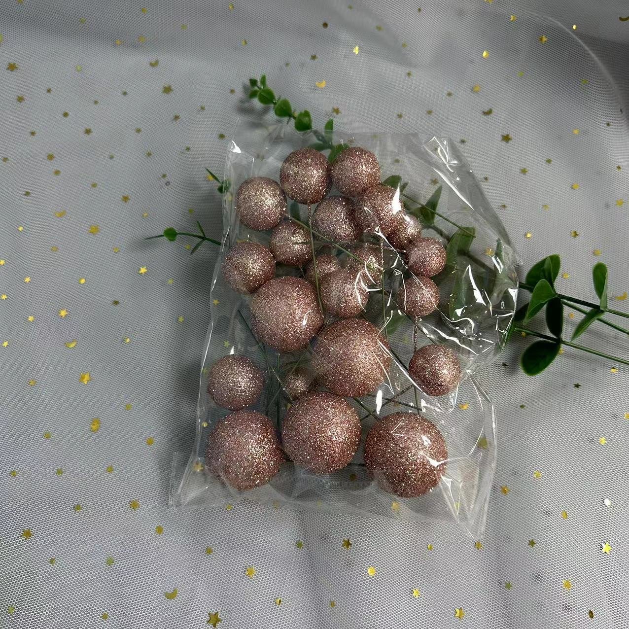 shining glitter faux foam ball for birthday cake decorative factory supplier wholesale 20 pcs mixed in one bag