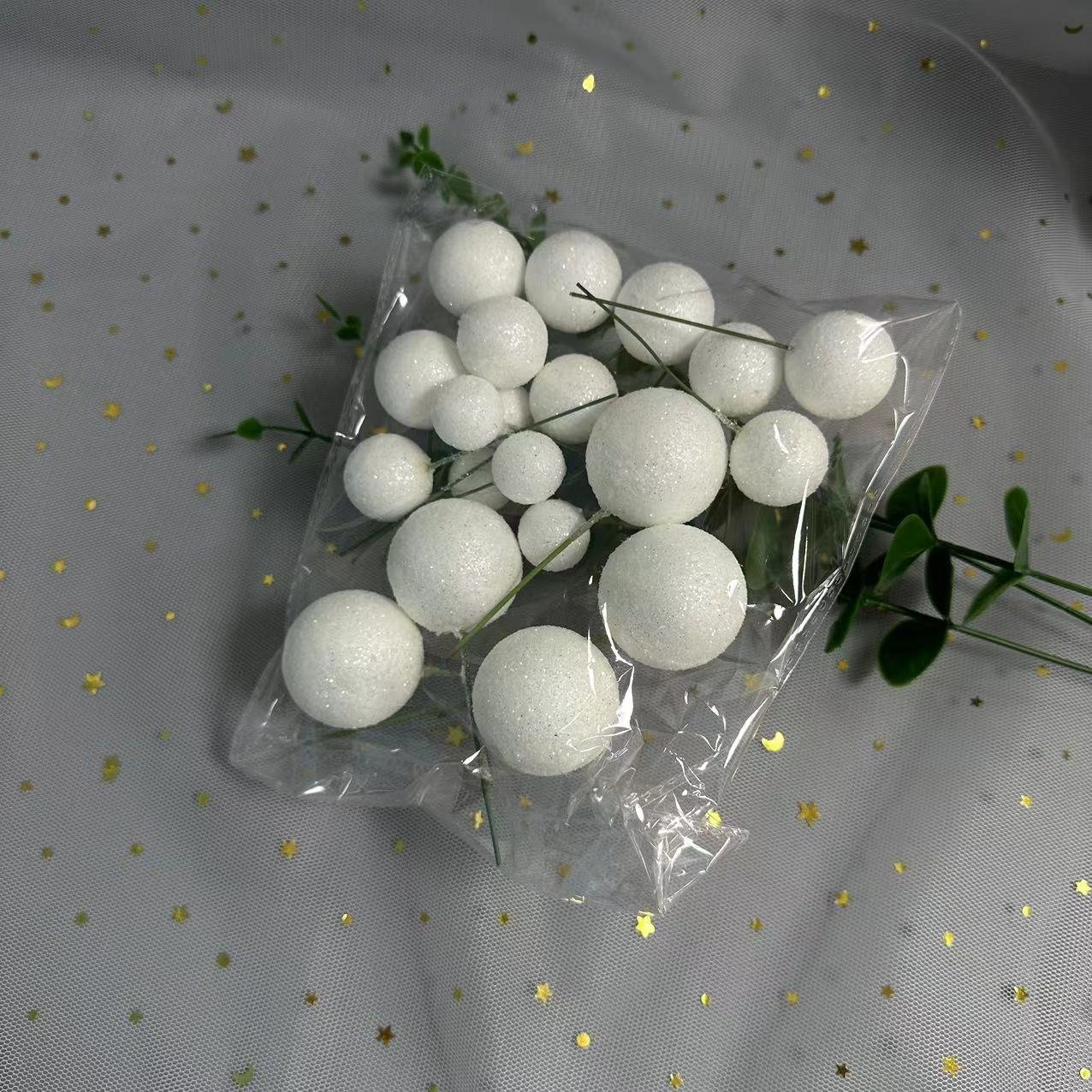 shining glitter faux foam ball for birthday cake decorative factory supplier wholesale 20 pcs mixed in one bag