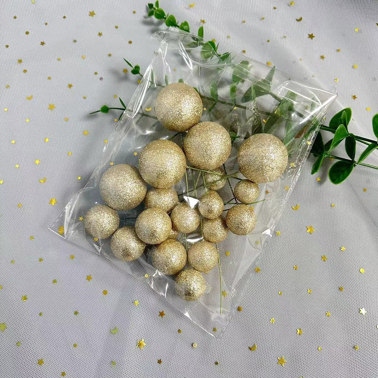 shining glitter faux foam ball for birthday cake decorative factory supplier wholesale 20 pcs mixed in one bag