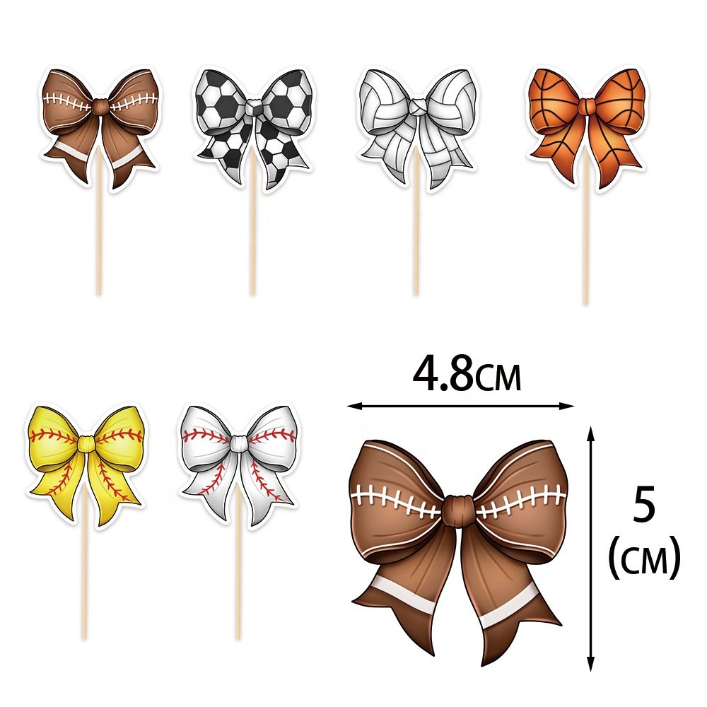 12Pcs Sports Theme Birthday Party Cake Decorations Bow-tie Cupcake Toppers for Baby Shower Birthday Party Decorations Supplies