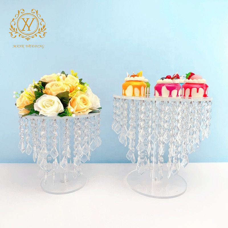 Hot Selling Clear Crystal Curtain Cake Stand Wedding Round Acrylic Dessert Table Decoration