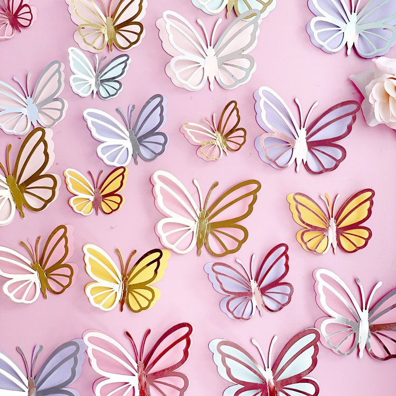 Ychon girls birthday wedding decoration double-layer paper butterfly cake accessories for wedding bridal baby birthday party
