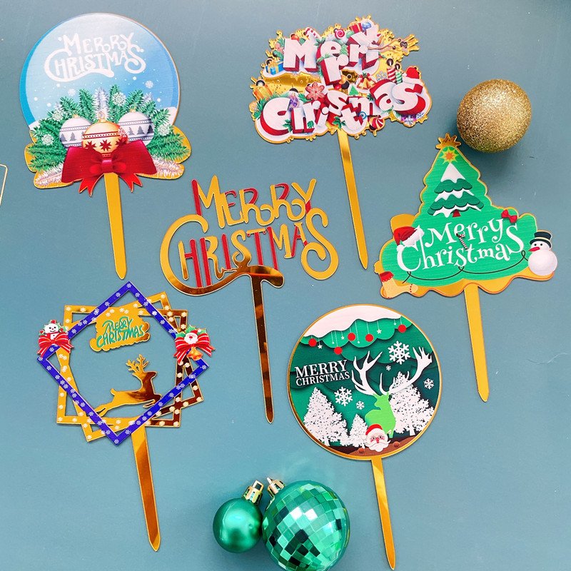 Christmas Cake Toppers Reindeer Christmas Tree Acrylic Cake Toppers for Christmas New Year Party Cupcake Decor Supplies XQA804