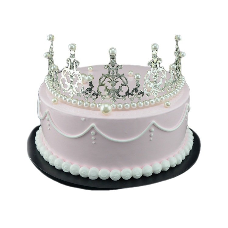 Hot selling Birthday Large Crown Cake Decoration Baking Ornaments Bridal Headdress Rhinestones pearls Crown