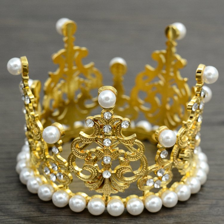 Hot selling Birthday Large Crown Cake Decoration Baking Ornaments Bridal Headdress Rhinestones pearls Crown