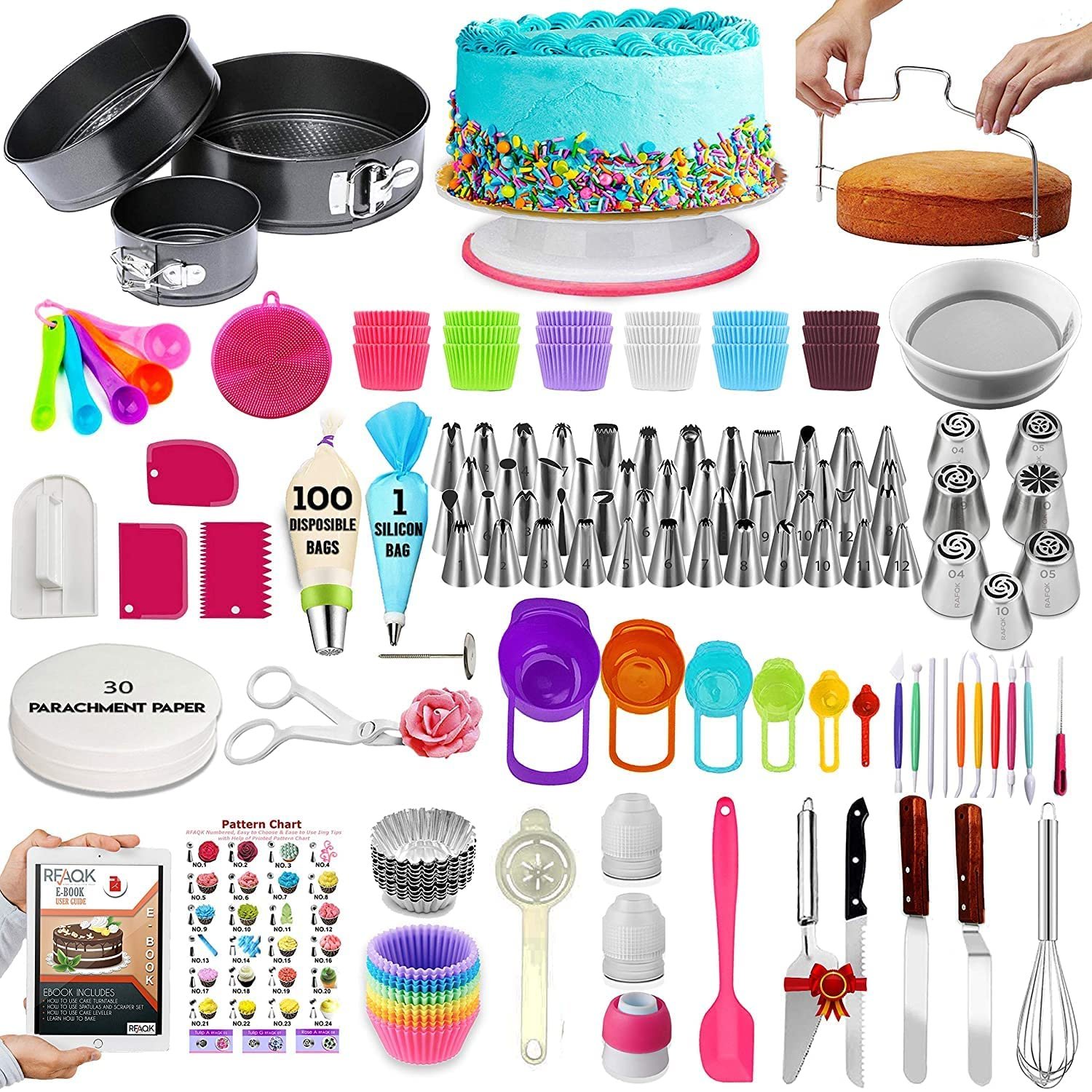 Cake Baking Supplies Set Baking Supplies Decorating Tools 71PCs Cake Decorating Supplies Kit with Revolving Cake Stand Turntable