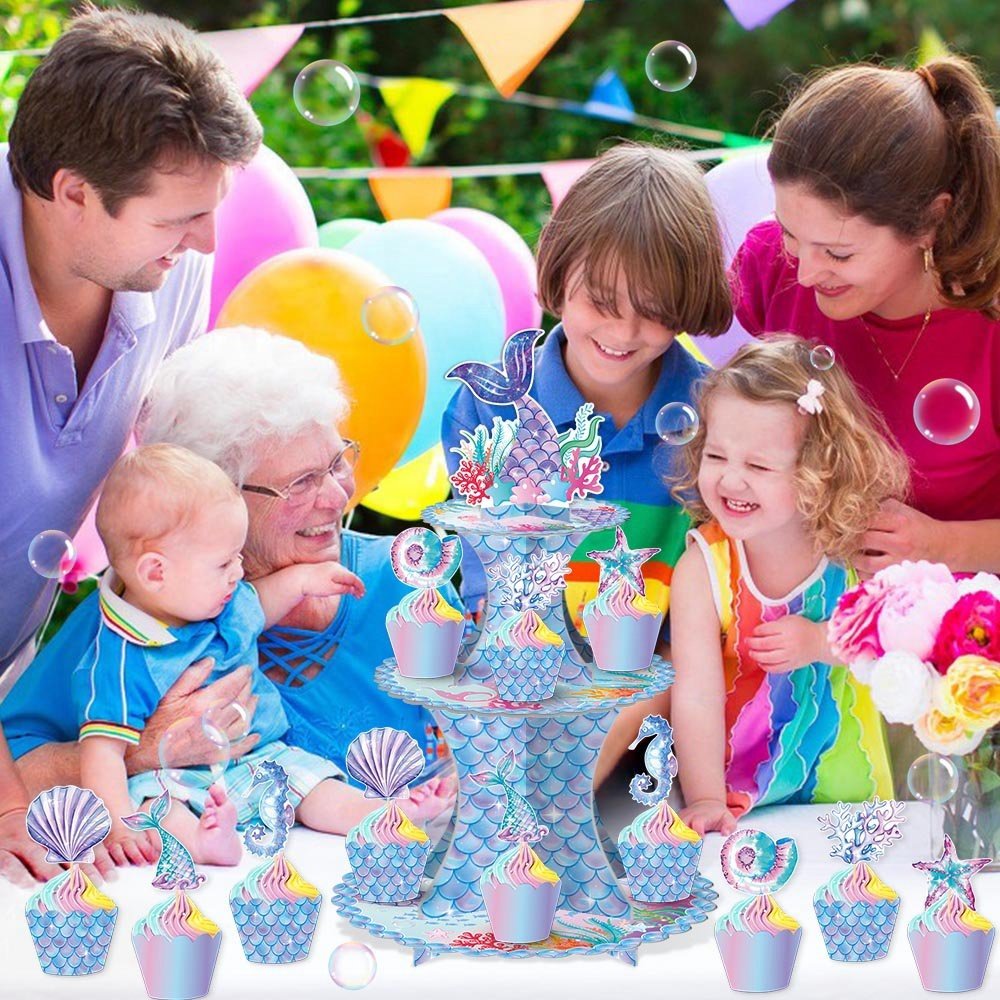 New Product Ocean Themed Birthday Party Cupcake Topper Stand Set Baby Shower 1st Birthday Party Decoration Supplies Cake Stand