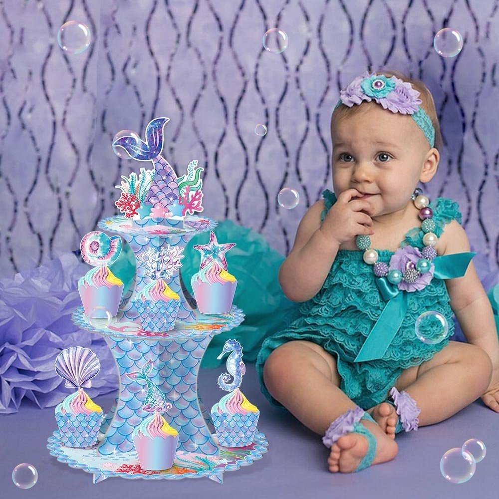 New Product Ocean Themed Birthday Party Cupcake Topper Stand Set Baby Shower 1st Birthday Party Decoration Supplies Cake Stand