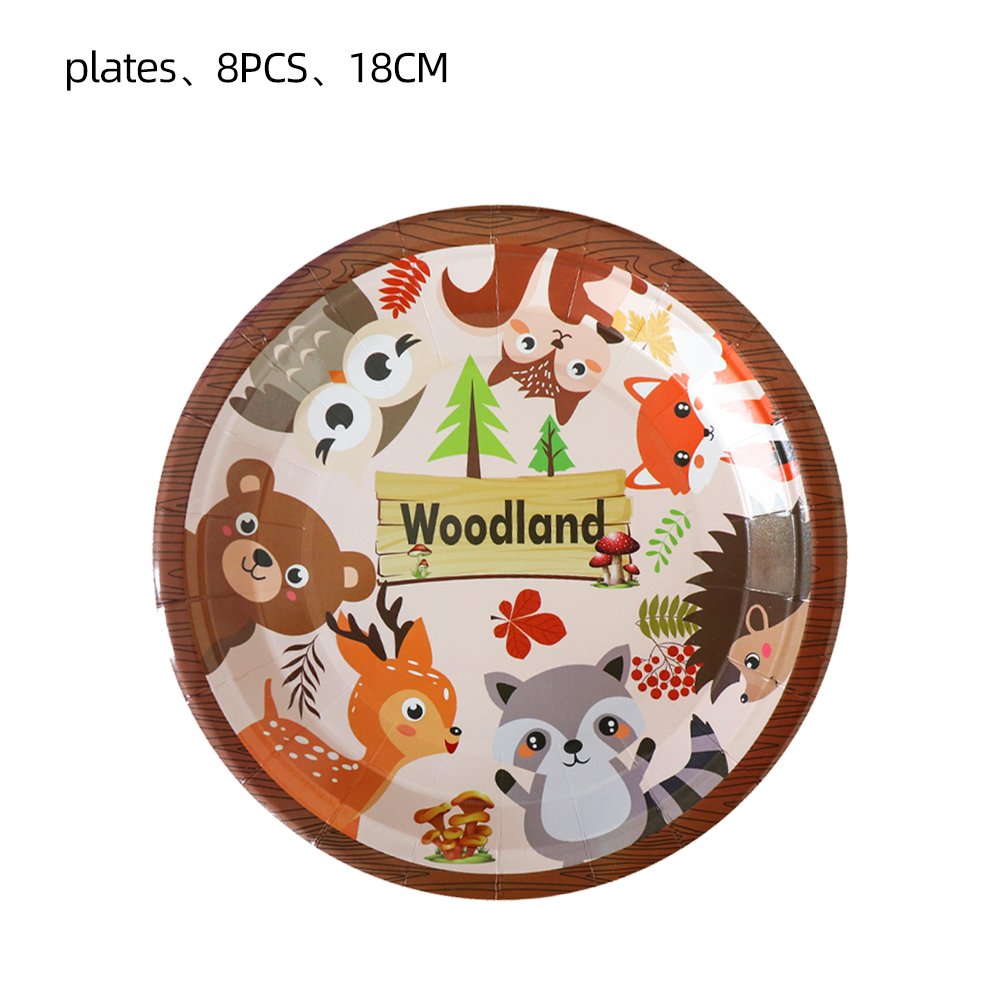 Brown Woodland Jungle Forest Animal Children Birthday Party Decorations Cutlery Paper Plate Napkin Set Party & Holiday Supplies