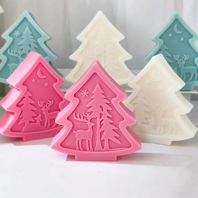 Elk Christmas Tree Silicone Candle Mold Gypsum Ornaments Christmas Decorations Gift Casting Mould DIY Aromatherapy Candle Making