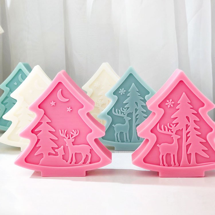 Elk Christmas Tree Silicone Candle Mold Gypsum Ornaments Christmas Decorations Gift Casting Mould DIY Aromatherapy Candle Making