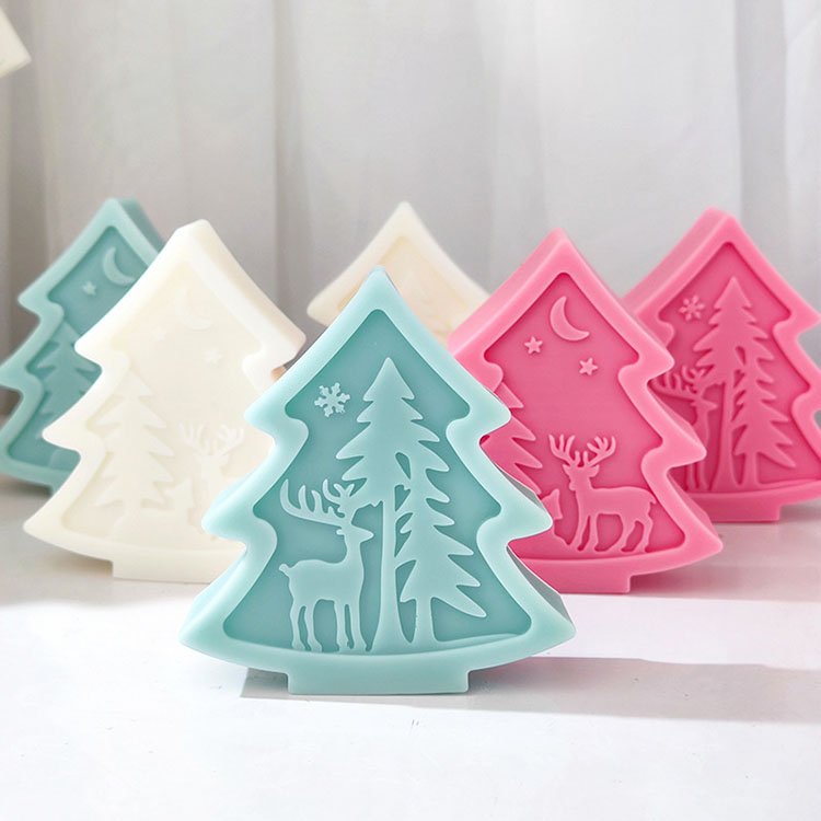 Elk Christmas Tree Silicone Candle Mold Gypsum Ornaments Christmas Decorations Gift Casting Mould DIY Aromatherapy Candle Making