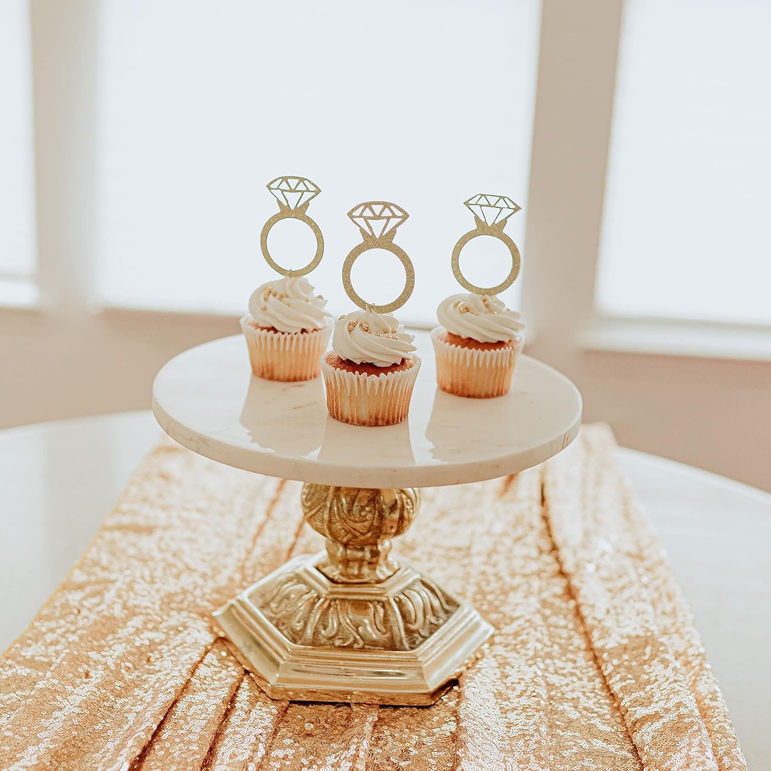 Bachelorette Party Gold Glitter Diamond Ring Cupcake Toppers Bridal Shower Engagement Wedding Decorations Sparkling Party Favor