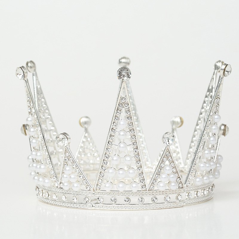 Small Crystal round Tiara Cake Topper Gold Rhinestone Crown for Kids Birthday Halloween Occasion Made of Alloy