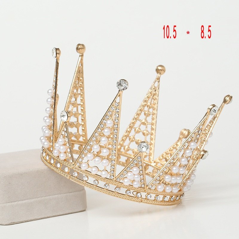 Small Crystal round Tiara Cake Topper Gold Rhinestone Crown for Kids Birthday Halloween Occasion Made of Alloy