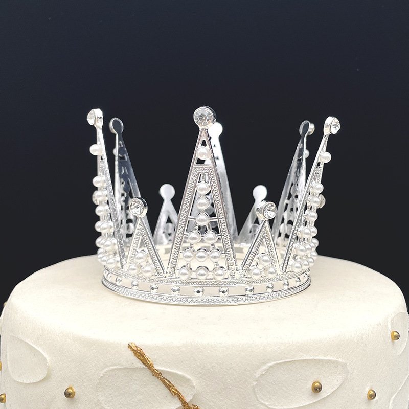Small Crystal round Tiara Cake Topper Gold Rhinestone Crown for Kids Birthday Halloween Occasion Made of Alloy