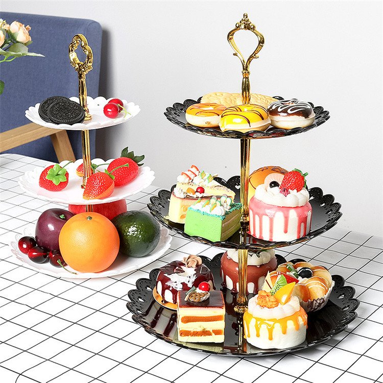 Round Table Decoration 3 Tier Cupcake Stand Plate Plastic Dessert Serving Trays Holder For Party Birthday Wedding