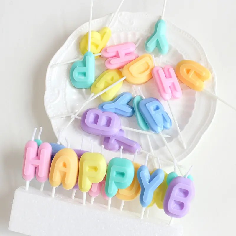 Wholesale Party Decoration Smokeless 3D Design Set Baking Cake Candle Highly Colorful Macaroon Happy Birthday Letter Candle