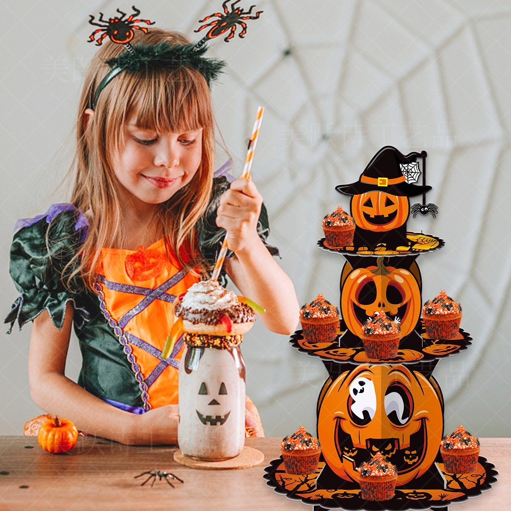 Halloween Decoration Pumpkin Multi-layer Cake Stand Halloween Party Dessert Table Multi-layer Paper Cake Stand