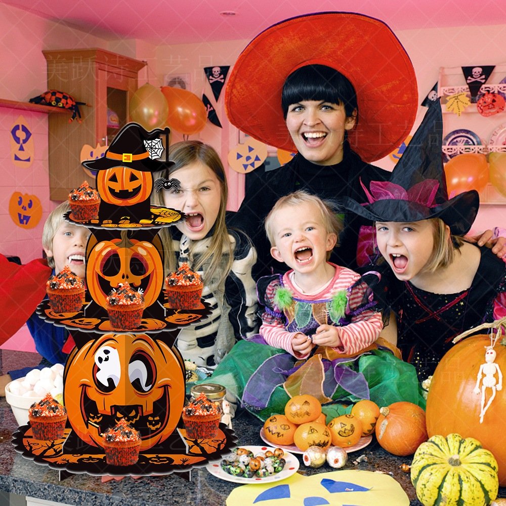 Halloween Decoration Pumpkin Multi-layer Cake Stand Halloween Party Dessert Table Multi-layer Paper Cake Stand