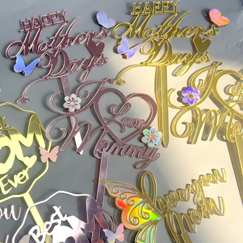 Cake Topper Heart Butterfly Cupcake Toppers Decorative for Mother's Day Mom's Birthday Party Decorations Supplies