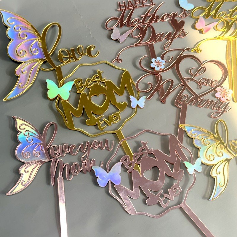 Cake Topper Heart Butterfly Cupcake Toppers Decorative for Mother's Day Mom's Birthday Party Decorations Supplies