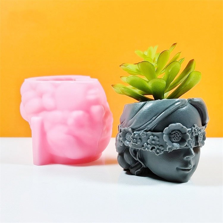 Blindfolded Girl Silicone Flower Pot Mold Succulent Plants Potted Garden Decorations Casting Mold DIY Concrete Flower Pot Making