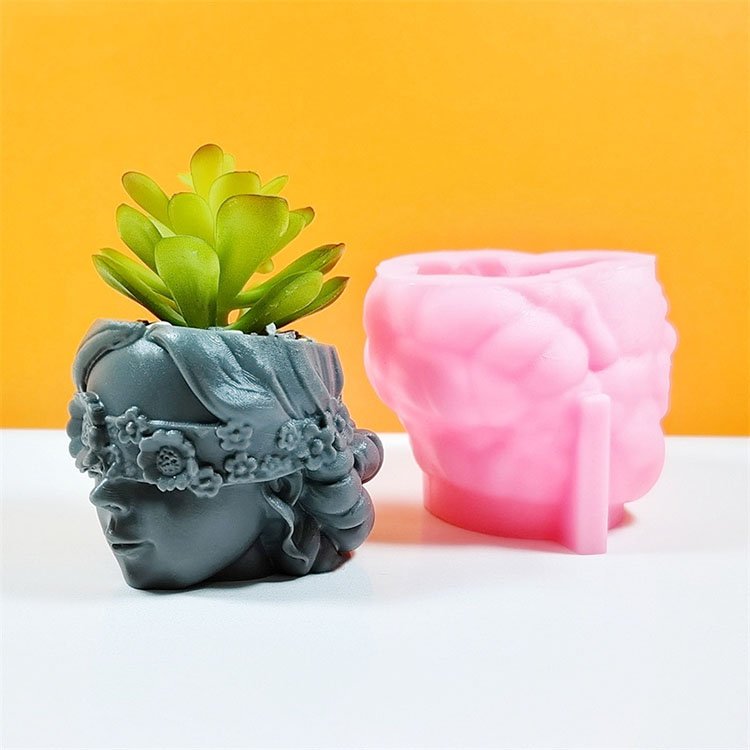 Blindfolded Girl Silicone Flower Pot Mold Succulent Plants Potted Garden Decorations Casting Mold DIY Concrete Flower Pot Making