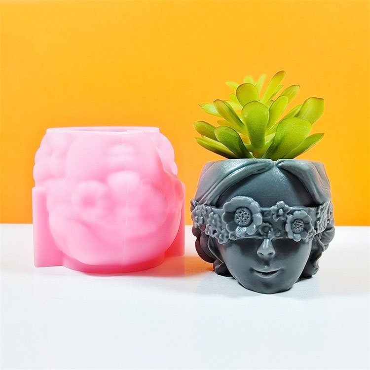 Blindfolded Girl Silicone Flower Pot Mold Succulent Plants Potted Garden Decorations Casting Mold DIY Concrete Flower Pot Making