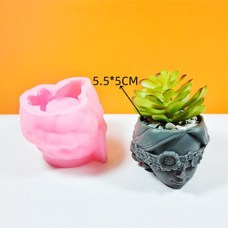 Blindfolded Girl Silicone Flower Pot Mold Succulent Plants Potted Garden Decorations Casting Mold DIY Concrete Flower Pot Making