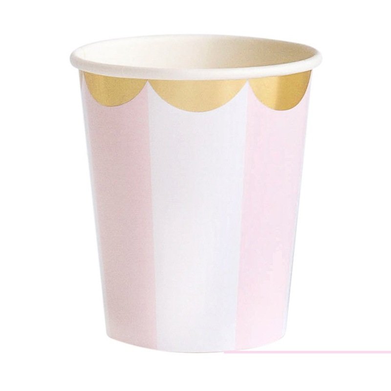 New bronzing stripe pink paper plate set high-end disposable tableware paper cup afternoon tea cake plate