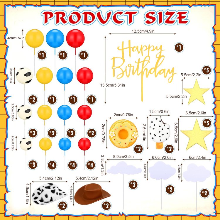 Cartoon Toy Story Cake Topper Kit Cow Red Blue and Yellow Cartoon Birthday Party Supplies for Boy Kid Birthday Party Decor
