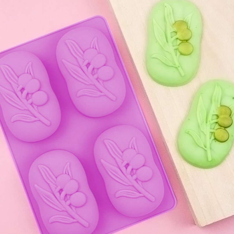 Kaijie 4-Hole Oval Olive Tree Silicone Soap Mold Diy Soap Making Kit Handmade Bath Soap Craft Supplies